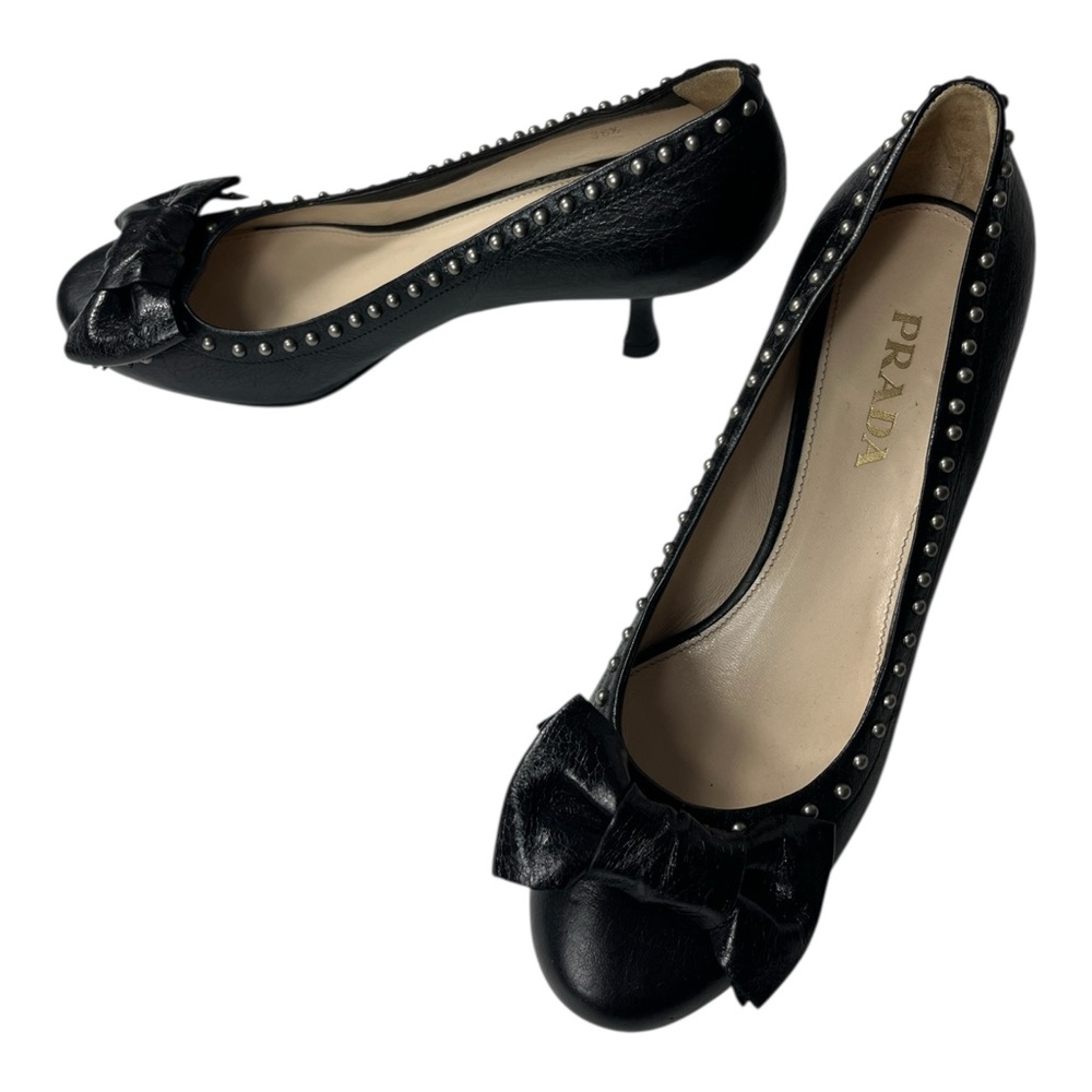 Prada Black Leather Bow Heels